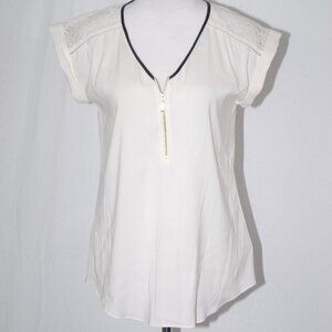 Peekaboo Lace Shoulders Oversized Express Womens Small Cream Blouse White Party